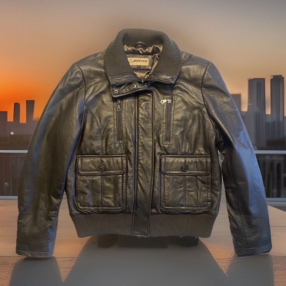 Vintage Boeing Genuine Leather Flight Bomber Jacket – Men’s Large Strom collar